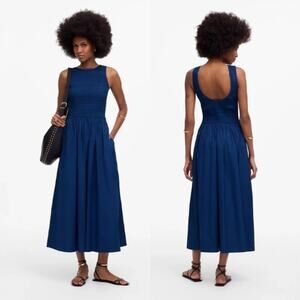 Madewell Womens Melody Scoopback Smocked Midi Dress NW232 Blue Moon Sze PXXS NWT